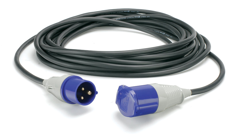 HEAVY DUTY AC MAINS POWER LEAD 16 Amp Black Rubber 10 Metres