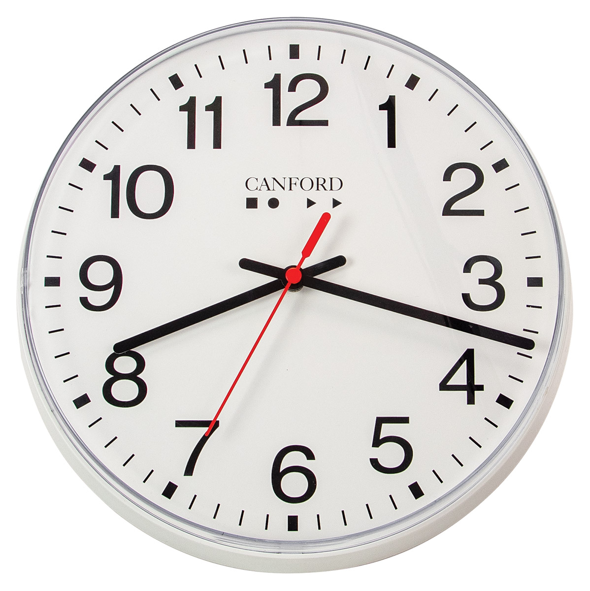 CANFORD RADIO CONTROLLED CLOCK MSF 300mm White Case Stepped Second Hand