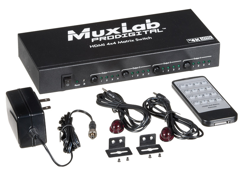 MUXLAB 500440 HDMI MATRIX SWITCHER 4x4, HDCP 1.3, 4K, 48bit colour, HD audio