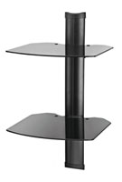 OMNIMOUNT TRIA 2 WALL SHELF SYSTEM 2x black glass shelves 13kg max each, black spine, 826mm high