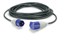 HEAVY DUTY AC MAINS POWER LEAD 16 Amp, black rubber, 5 metres