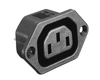 BULGIN PX0695/15/28 IEC MAINS CONN. Fem. pnl., un-shuttered, snap-in fixing