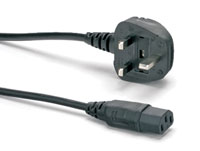 AC MAINS POWER CORDSET IEC female - UK 13A, 3 metres, black