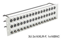 BNC HD XLR TERMINATION PANEL 3U 2x16 XLRF, 1x16 BNC HD 75 ohm, grey