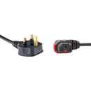 IEC-LOCK AC MAINS POWER CORDSET IEC-Lock horizontal left C13 female - UK 13A, 3 metre, black