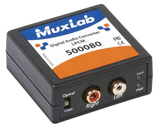 MUXLAB 500080 DIGITAL AUDIO CONVERTER LPCM, S/PDif RCA, Toslink in, 2x RCA (phono) analogue out