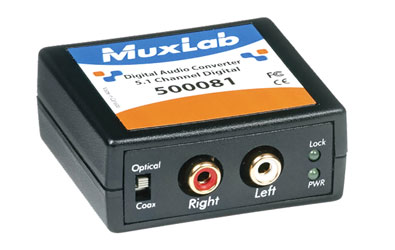 MUXLAB 500081 DIGITAL AUDIO CONVERTER Dolby 5.1, S/PDif RCA, Toslink in, 2x RCA (phono) analogue out