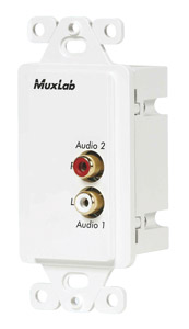 MUXLAB 500028-WP AUDIO BALUN Wallplate, stereo Hi-Fi, dual female RCA, 1-gang US, white