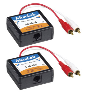 MUXLAB 500028-2PK STEREO HI-FI BALUN Dual male RCA, RJ45, pack of 2