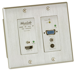 MUXLAB 500773 VIDEO EXTENDER Wallplate, transmitter, HDMI/VGA, UHD-4K, 2-gang US, Decora, silver