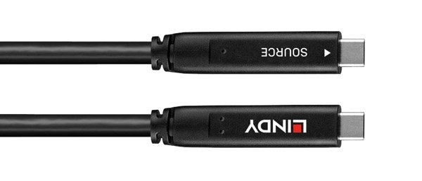 LINDY 43399 USB-C TO USB-C 3.2, 10Gbps, DP 1.4, fibre optic hybrid cable, 15m
