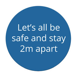 SOCIAL DISTANCING FLOOR STICKER Let's all be safe and stay 2m apart, blue