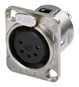 REAN RC5FDL XLR Female panel connector, nickel shell, tin-plated contacts, 5-pin