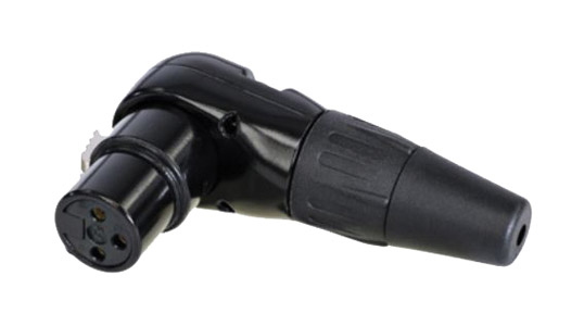 REAN RC3FR-BAG XLR Female cable connector, black shell, silver-plated contacts, right-angle, 3-pin