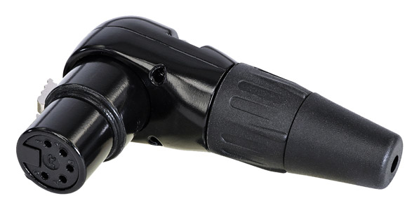 REAN RC5FR-B XLR Female cable connector, black shell, gold-plated contacts, right-angle, 5-pin