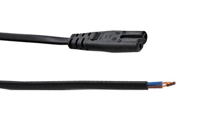 AC MAINS POWER CORDSET IEC-C7 female - bare ends, 2 metres, black