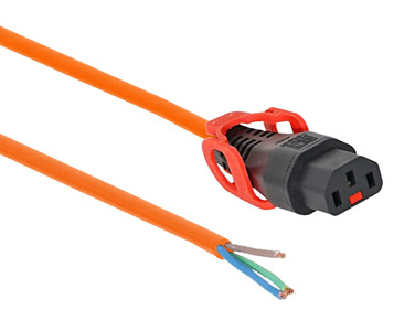 IEC-LOCK AC MAINS POWER CORDSET IEC-Lock+ C13 female - bare ends, 3 metres, orange