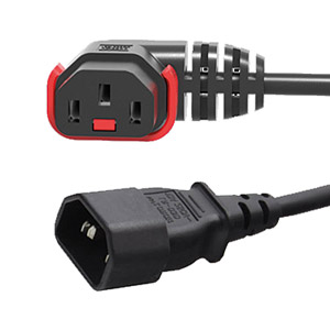 IEC-LOCK AC MAINS POWER CORDSET IEC-Lock horizontal left C13 female - IEC C14 male, 2 metre, black