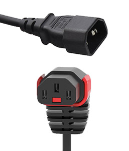 IEC-LOCK AC MAINS POWER CORDSET IEC-Lock vertical down C13 female - IEC C14 male, 1 metre, black