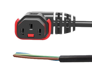 IEC-LOCK AC MAINS POWER CORDSET IEC-Lock horizontal left C13 female - bare ends, 3 metre, black