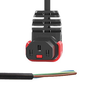 IEC-LOCK AC MAINS POWER CORDSET IEC-Lock vertical up C13 female - bare ends, 3 metre, black