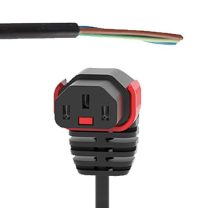 IEC-LOCK AC MAINS POWER CORDSET IEC-Lock vertical down C13 female - bare ends, 3 metre, black