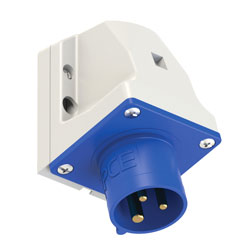 PCE 513-6 SPLASHPROOF 16A WALL MOUNTING APPLIANCE INLET, Straight, IP44, blue/grey