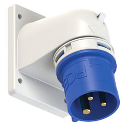 PCE 77723-6 SPLASHPROOF 32A PANEL MOUNTING APPLIANCE INLET, Angled, IP44, blue/grey