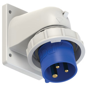 PCE 777232-6 WATERTIGHT 32A PANEL MOUNTING APPLIANCE INLET, Angled, IP67, blue/grey