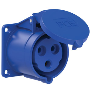 PCE 323-6 SPLASHPROOF 32A PANEL MOUNTING SOCKET, Straight, IP44, blue/grey