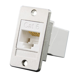 TUK PANEL MOUNT KEYSTONE RJ45 BACK-TO-BACK COUPLER Cat6, rear at 90 degrees to front, white