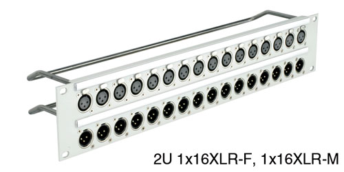 CANFORD XLR TERMINATION PANEL 2U 1x16 Neutrik XLRF (top), 1x16 Neutrik XLRM (bottom), grey