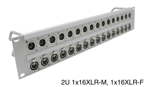 CANFORD XLR TERMINATION PANEL 2U 1x16 Neutrik XLRM (top), 1x16 Neutrik XLRF (bottom), grey