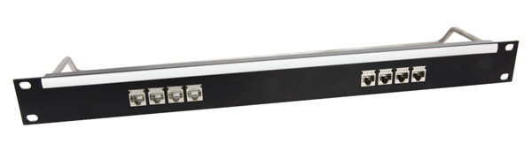 CANFORD CAT6 RJ45 PRO PATCH PANEL 1U 1x8 FEEDTHROUGH, screened, black