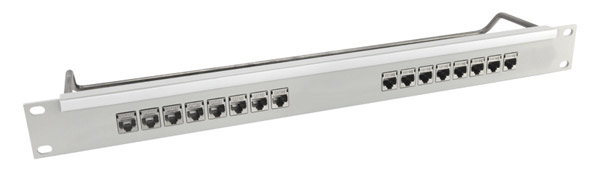 CANFORD CAT6 RJ45 PRO PATCH PANEL 1U 1x16 FEEDTHROUGH, screened, grey