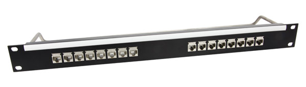 CANFORD CAT6 RJ45 PRO PATCH PANEL 1U 1x16 FEEDTHROUGH, screened, black