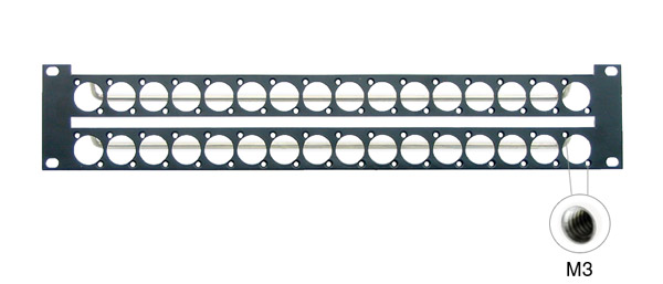 CANFORD UNIVERSAL CONNECTION PANEL Kit 2U 2x16, M3 tapped mounting holes, black