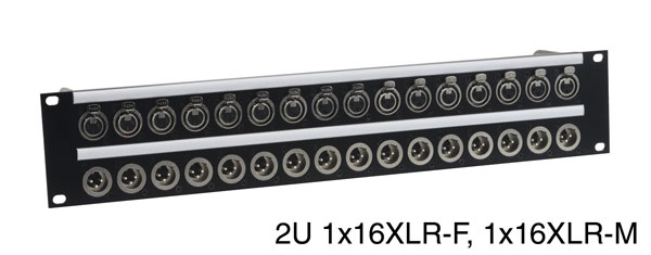 CANFORD CONNECT XLR TERMINATION PANEL 2U 1x16 Canford XLRF (t), 1x16 Canford XLRM (b), black