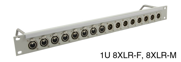 CANFORD CONNECT XLR TERMINATION PANEL 1U 1x8 Canford XLRF (left), 1x8 Canford XLRM (right), grey