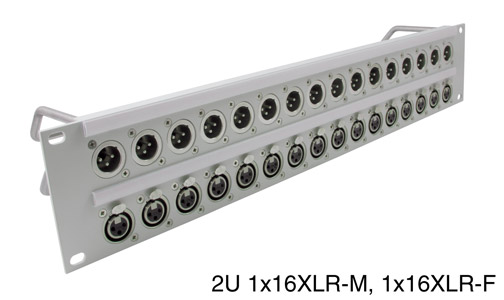 CANFORD CONNECT XLR TERMINATION PANEL 2U 1x16 Canford XLRM (t), 1x16 Canford XLRF (b), grey