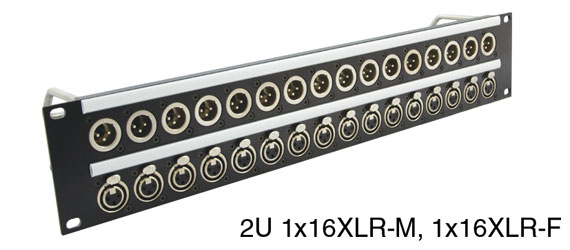 CANFORD CONNECT XLR TERMINATION PANEL 2U 1x16 Canford XLRM (t), 1x16 Canford XLRF (b), black