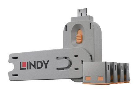 LINDY 40453 PORT BLOCKER KIT USB-A, 1x key, 4x locks, orange