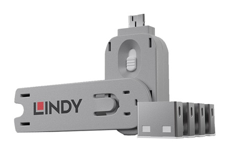LINDY 40454 PORT BLOCKER KIT USB-A, 1x key, 4x locks, white