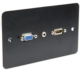 CANFORD CONNECTOR PLATE UK 2-Gang - AV Connections, HDMI, VGA and 3.5mm jack, black