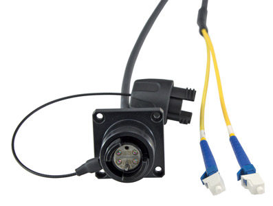 CANFORD FIBRECO HMA Flanged bulkhead connector, 2-channel, SM, with LC fibre tails, 1 metre