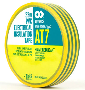 INSULATING TAPE Green/yellow, 19mm (reel of 33m)