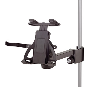 K&M 19740 TABLET HOLDER Pole-mount clamp, 160-320mm x 230-222mm range, black