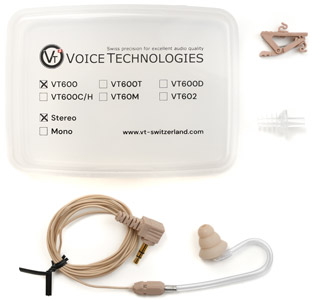 VOICE TECHNOLOGIES VT600 EARPHONE Straight cable, stereo 3.5mm jack, beige