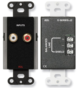RDL DB-J2 AUDIO INTERFACE Input, dual RCA in, line level, black