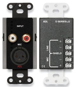 RDL DB-J3 AUDIO INTERFACE Input, 3-pin XLR/dual RCA in, black